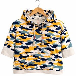 Secret Treasures Yellow, Navy & Teal Camo Hooded Sweatshirt